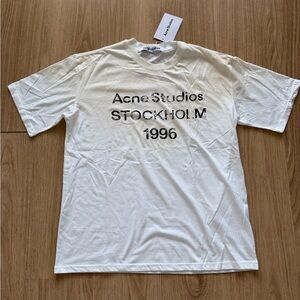Acne Studios White Short-Sleeve Logo Tee with Black Print size L men new